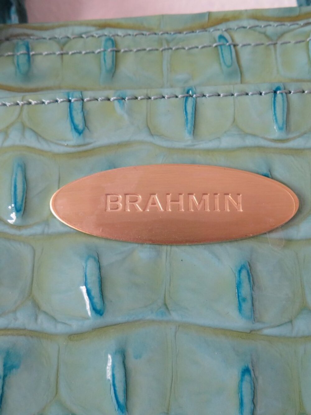 Brahmin Mini Alden Melbourne Turquoise Blue Crocodile Leather Handbag Purse - Picture 2 of 16